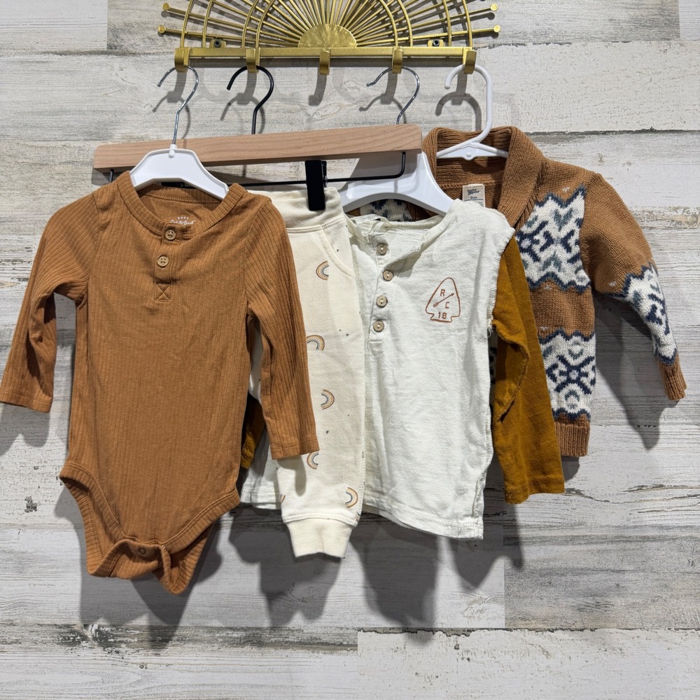 Rylee + Cru Cat&Jack Osh Kosh Baby Boy 3-12m Brown Cream Bundle Nordic Boho GUC*